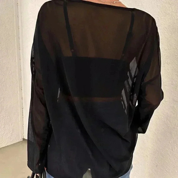 Black Boho Women's Solid Color Loose Fit Long Sleeve Round Neck Lightwei… - Picture 2 of 5